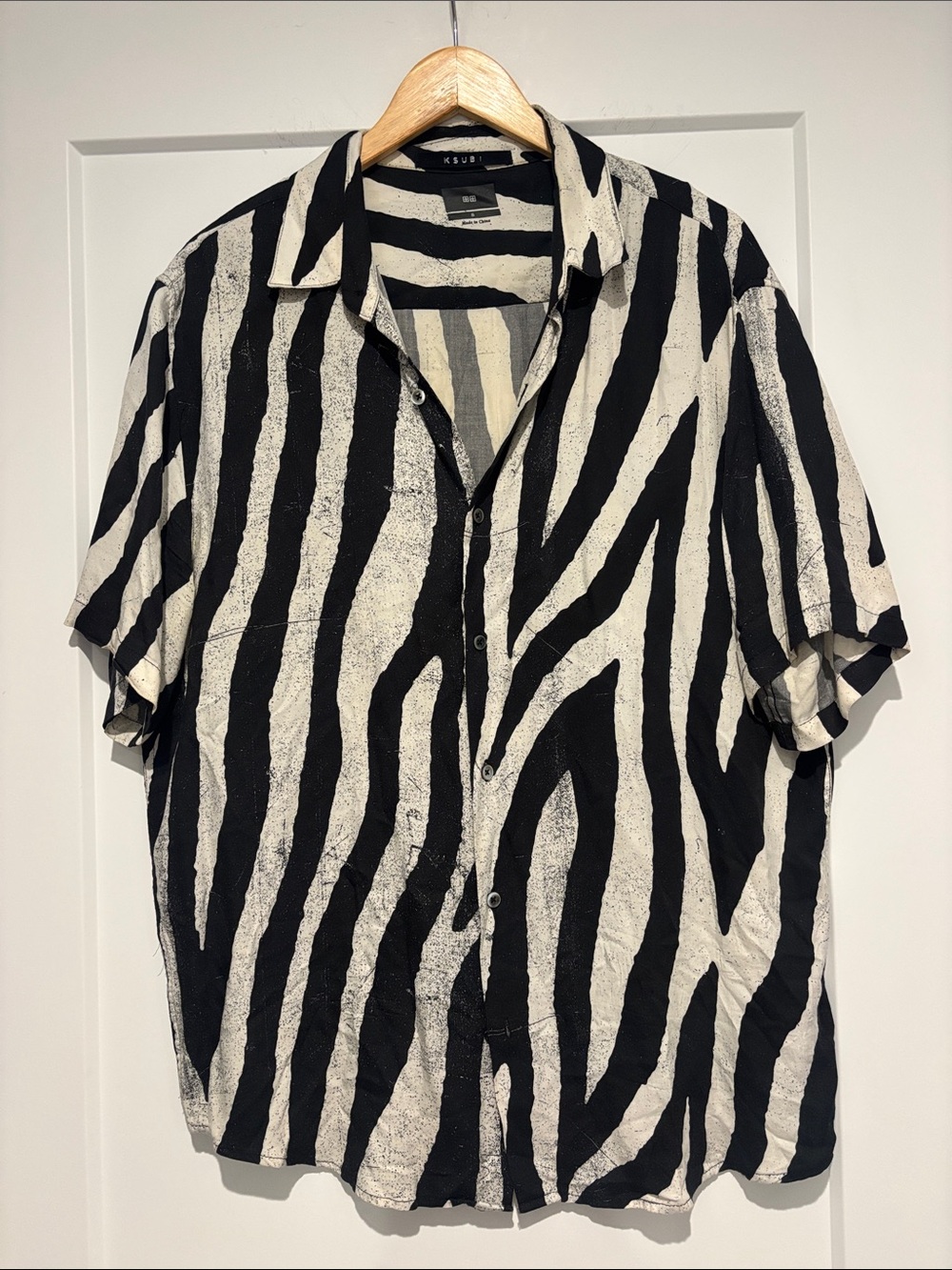 Ksubi Zebra Print Short Sleeve Button Up Shirt Black Cream